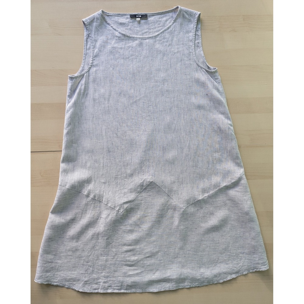 Prio 100% Linen Navy White Striped Lagenlook Tank Dress Made In Belarus